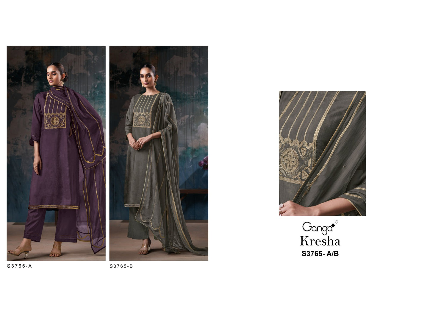 Kresha 3765 Ganga Premium Bemberg Plazzo Style Suits Wholesaler Ahmedabad