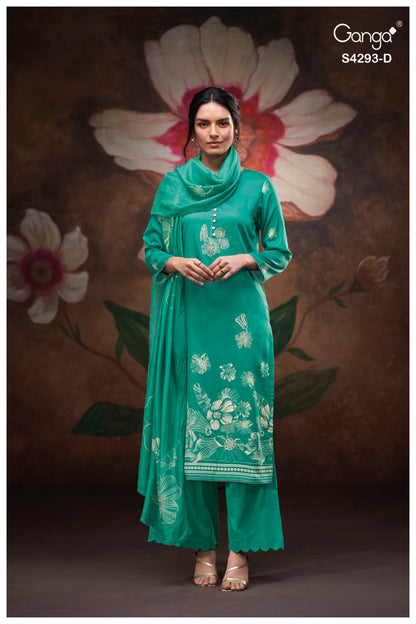 Kreshika 4293 Ganga Cotton Satin Plazzo Style Suits Wholesaler