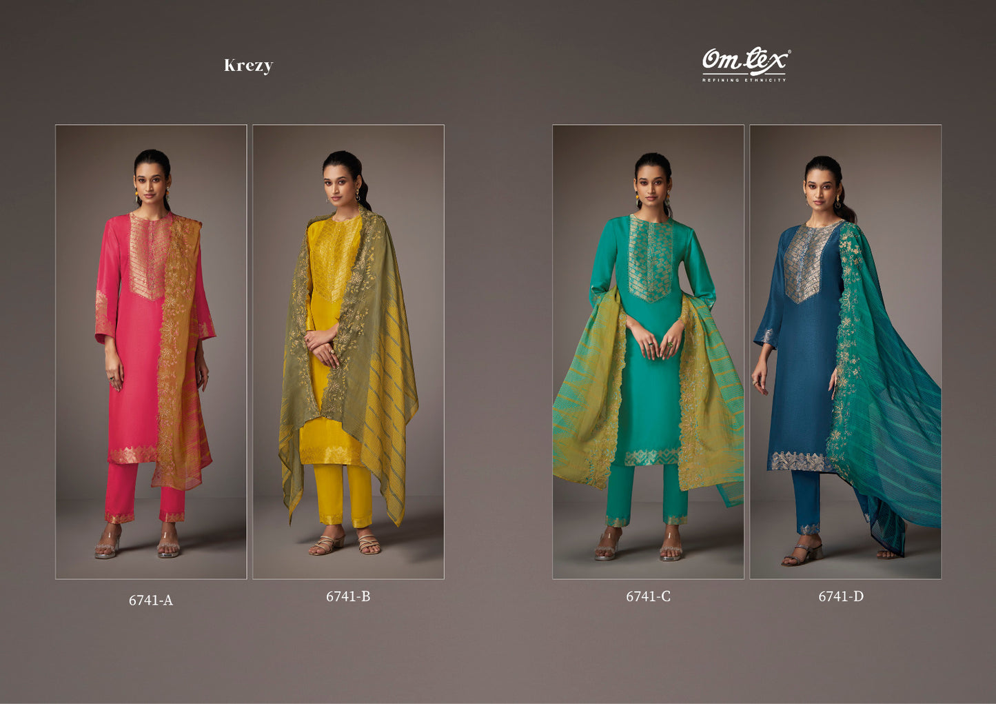 Krezy 6741 Omtex Silk Jacquard Pant Style Suits Wholesale Price
