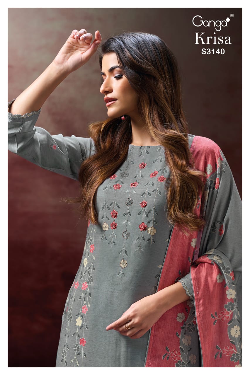 Krisa 3140 Ganga Bemberg Silk Plazzo Style Suits Supplier Ahmedabad