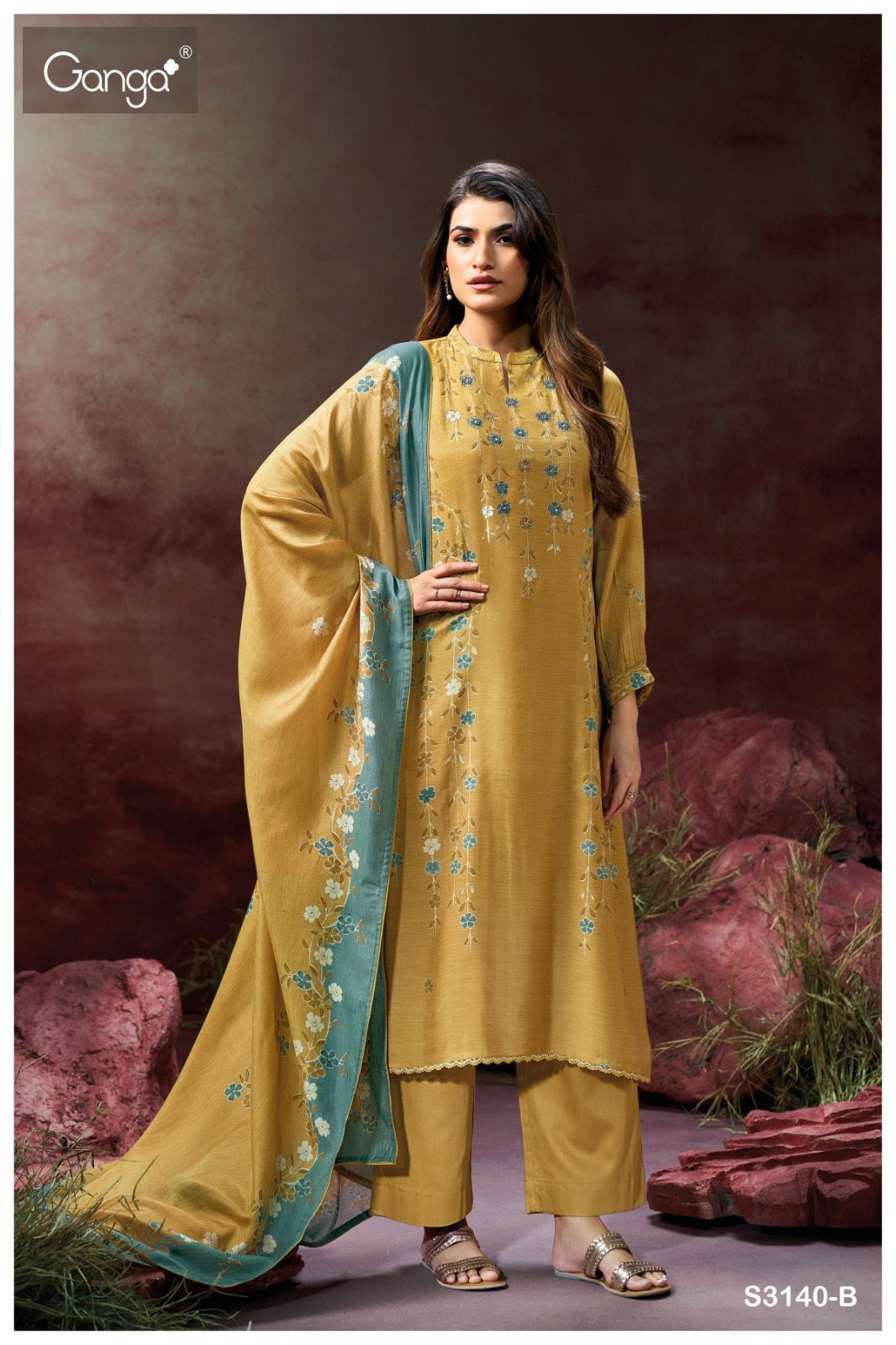 Krisa 3140 Ganga Bemberg Silk Plazzo Style Suits Supplier Ahmedabad