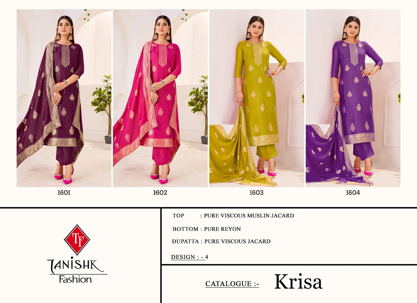 Krisa Tanishk Fashion Muslin Jacquard Pant Style Suits Exporter India