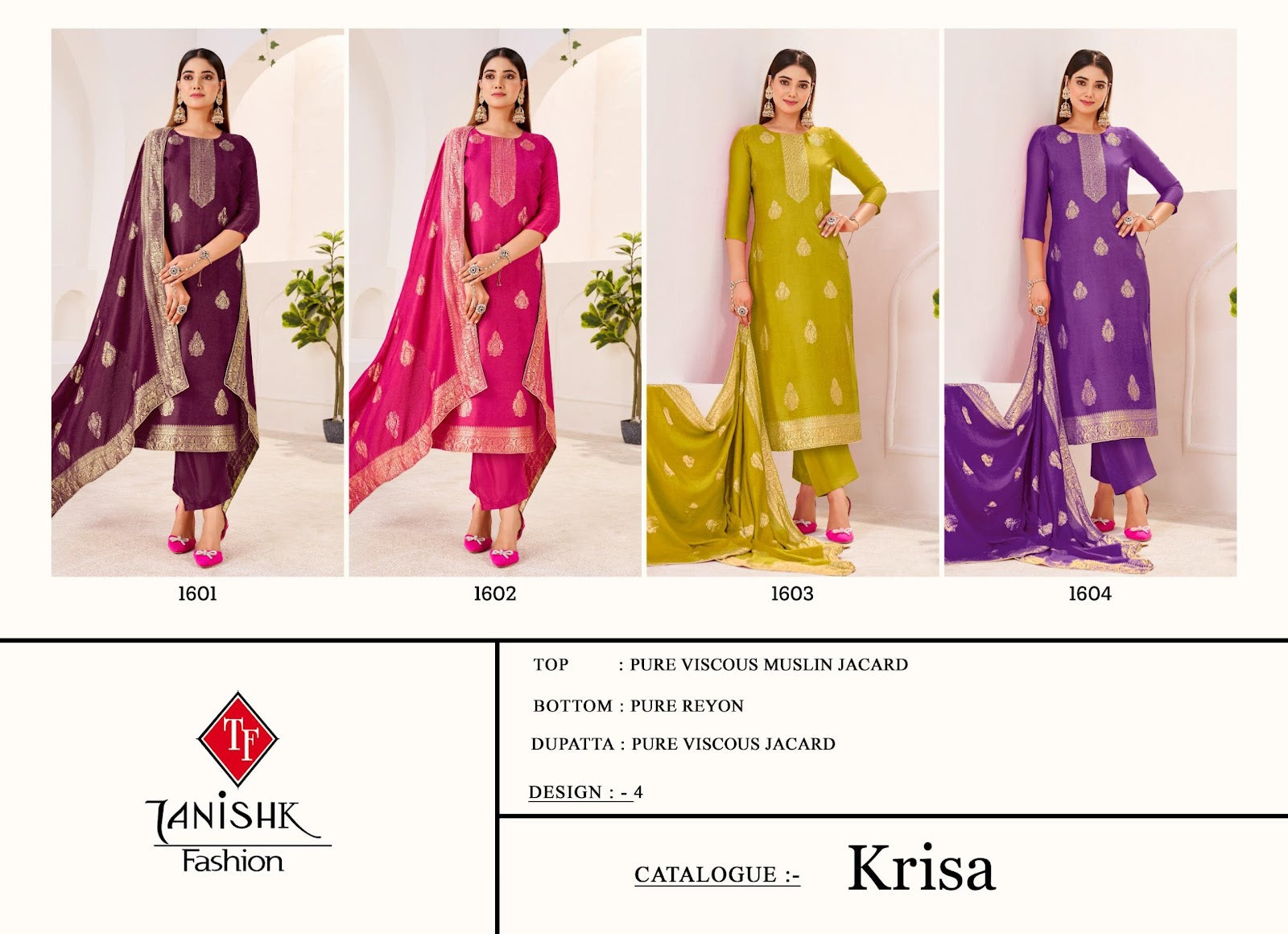 Krisa Tanishk Fashion Muslin Jacquard Pant Style Suits Exporter India