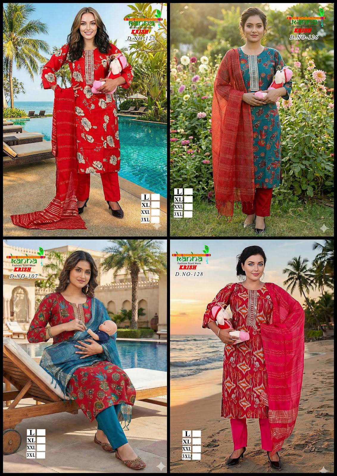 Krish Feeding Kanha Vertican Readymade Pant Style Suits Exporter India