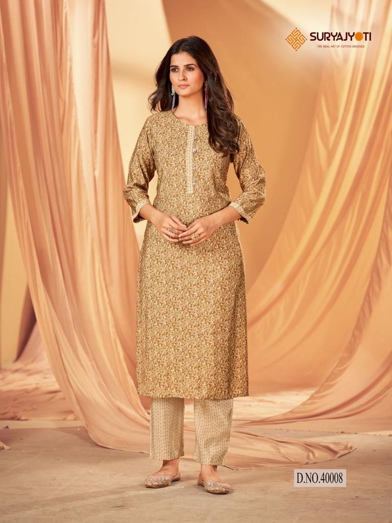 Krisha Vol 4 Suryajyoti Modal Silk Kurti Pant Set Wholesale Price