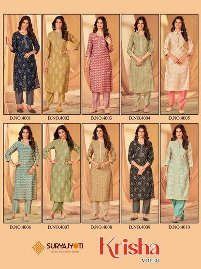 Krisha Vol 4 Suryajyoti Modal Silk Kurti Pant Set Wholesale Price
