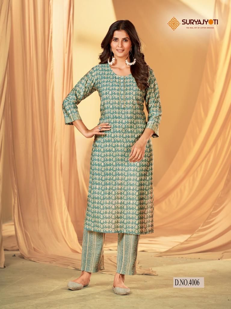 Krisha Vol 4 Suryajyoti Modal Silk Kurti Pant Set Wholesale Price