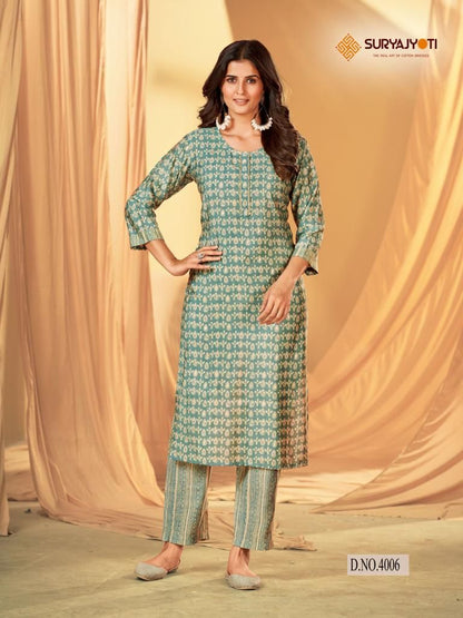 Krisha Vol 4 Suryajyoti Modal Silk Kurti Pant Set Wholesale Price