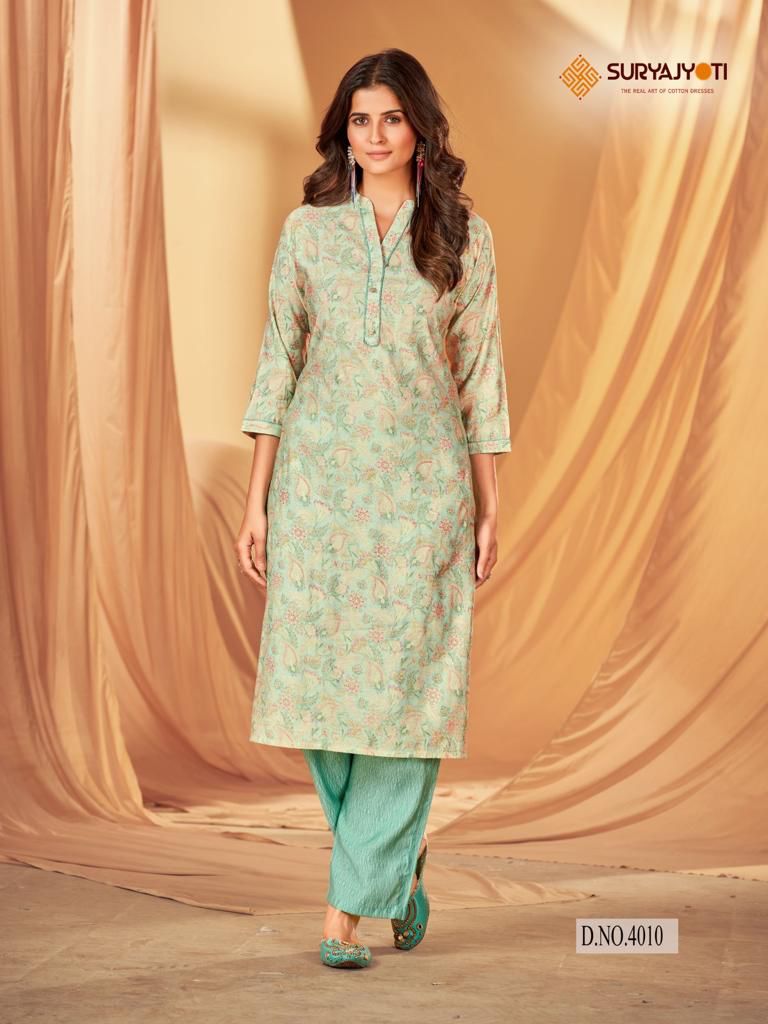 Krisha Vol 4 Suryajyoti Modal Silk Kurti Pant Set Wholesale Price