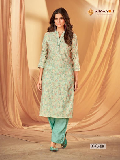 Krisha Vol 4 Suryajyoti Modal Silk Kurti Pant Set Wholesale Price