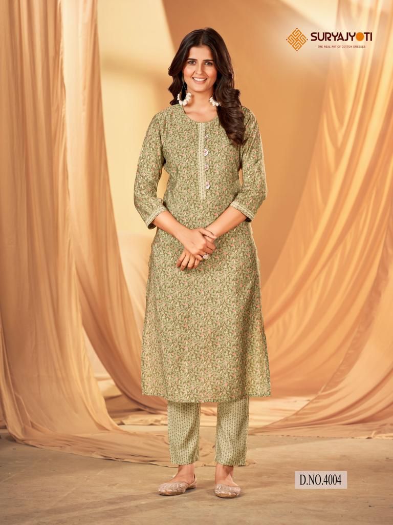 Krisha Vol 4 Suryajyoti Modal Silk Kurti Pant Set Wholesale Price