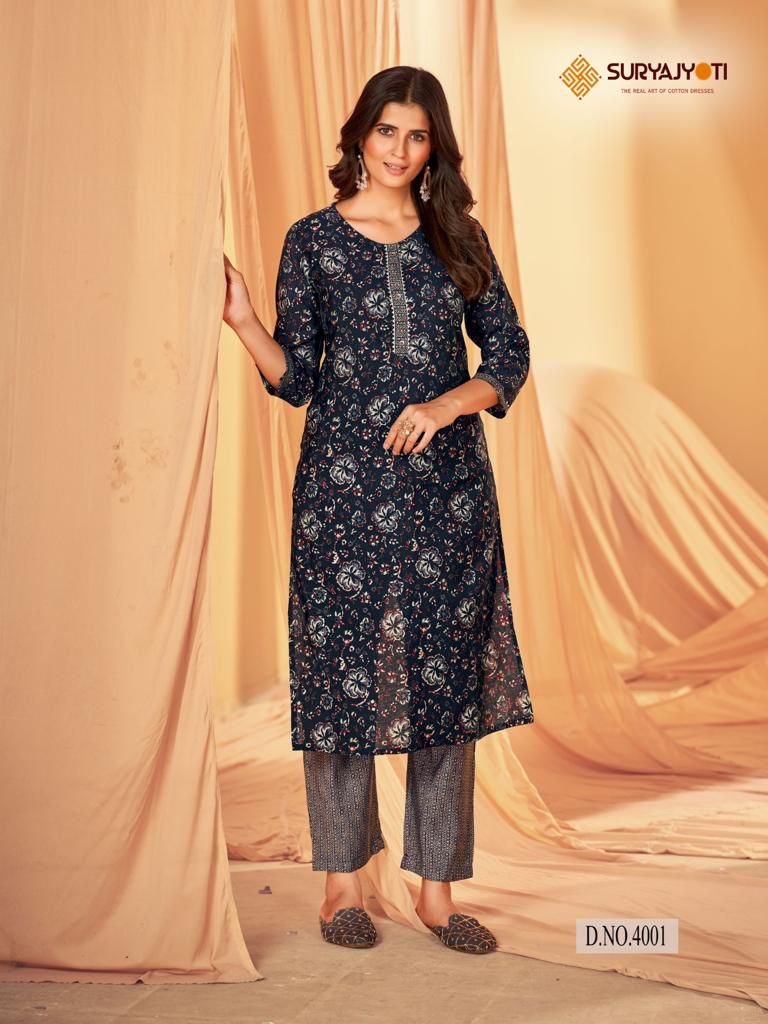 Krisha Vol 4 Suryajyoti Modal Silk Kurti Pant Set Wholesale Price
