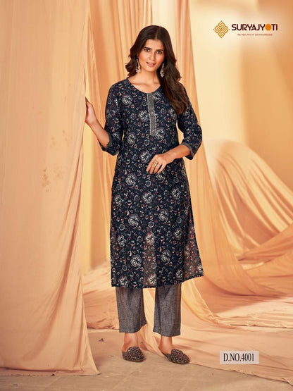 Krisha Vol 4 Suryajyoti Modal Silk Kurti Pant Set Wholesale Price
