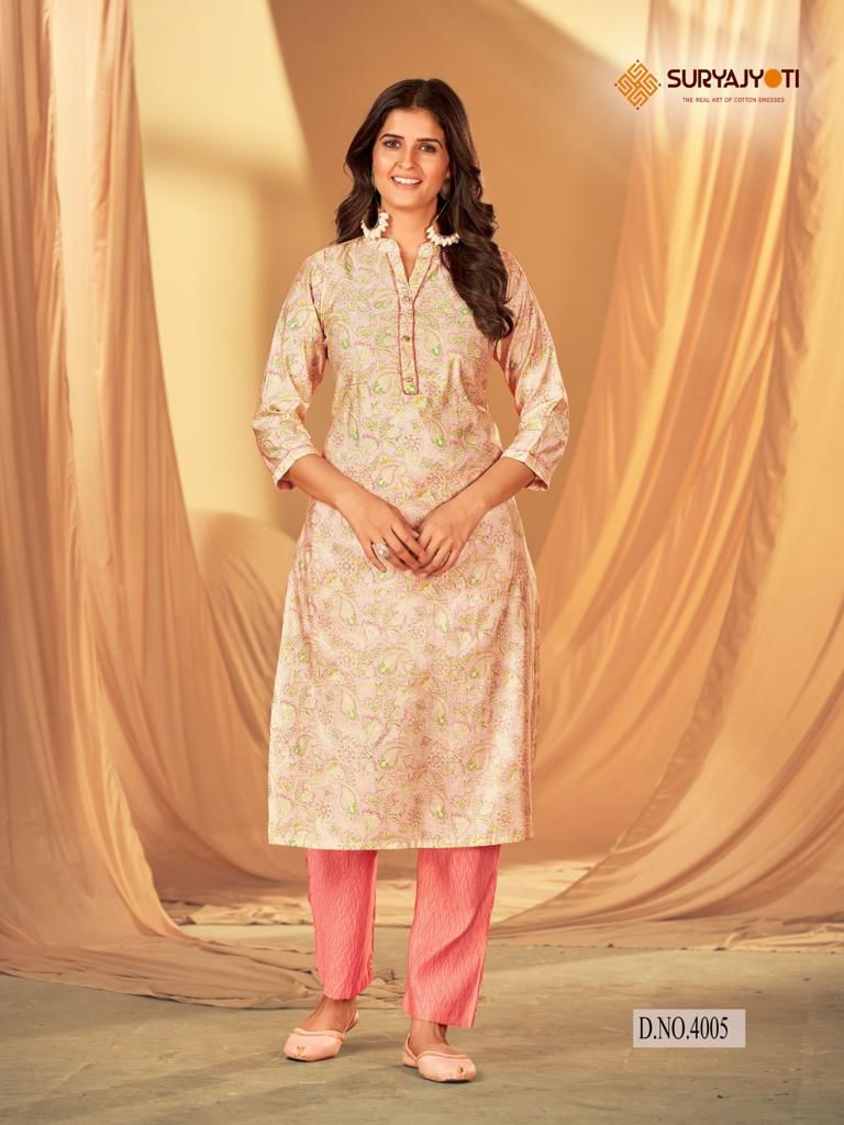 Krisha Vol 4 Suryajyoti Modal Silk Kurti Pant Set Wholesale Price