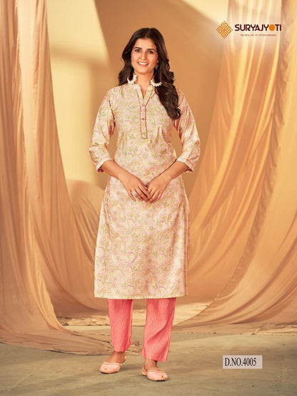 Krisha Vol 4 Suryajyoti Modal Silk Kurti Pant Set Wholesale Price