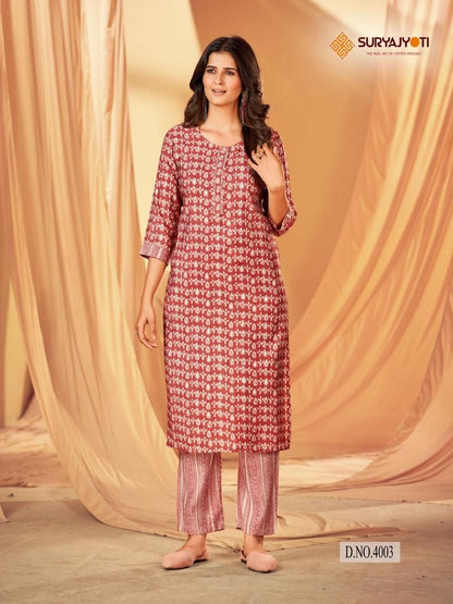 Krisha Vol 4 Suryajyoti Modal Silk Kurti Pant Set Wholesale Price
