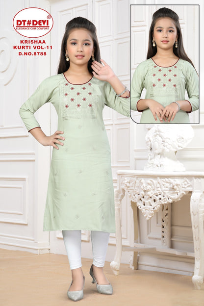 Krishaa Vol 11 8788 Dt Devi Rayon 22Kg Girls Kurti Manufacturer Ahmedabad