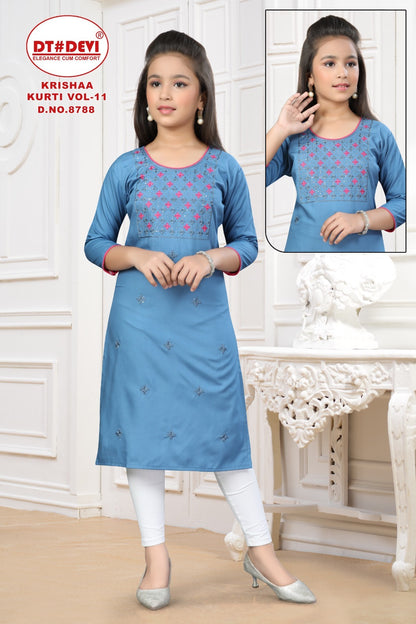 Krishaa Vol 11 8788 Dt Devi Rayon 22Kg Girls Kurti Manufacturer Ahmedabad