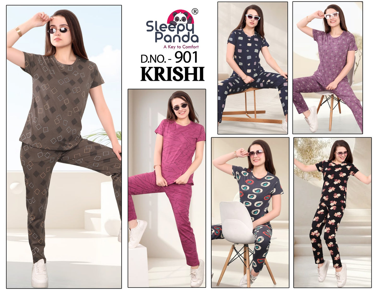 Krishi 901 Sleepy Panda Cotton Pyjama Night Suits Exporter Ahmedabad