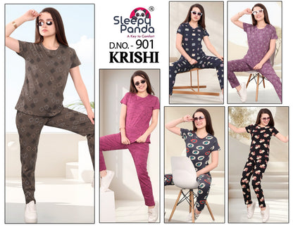 Krishi 901 Sleepy Panda Cotton Pyjama Night Suits Exporter Ahmedabad