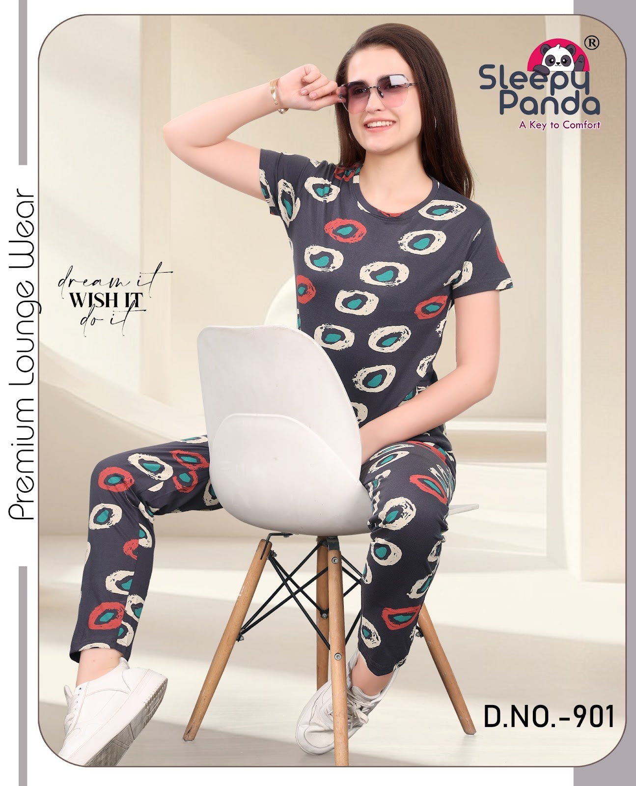 Krishi 901 Sleepy Panda Cotton Pyjama Night Suits Exporter Ahmedabad