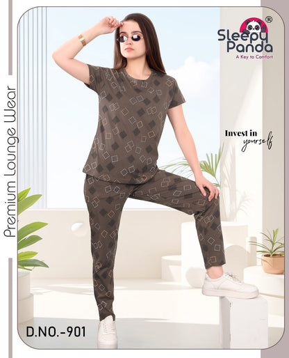 Krishi 901 Sleepy Panda Cotton Pyjama Night Suits Exporter Ahmedabad