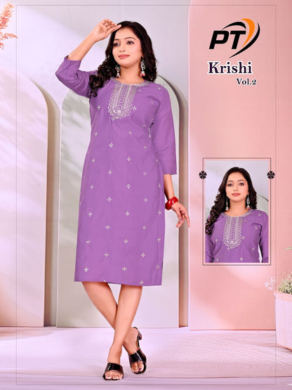 Krishi Vol 2 Pt Roman Silk Knee Length Kurtis Wholesale Price