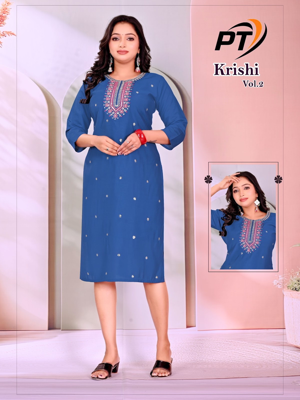 Krishi Vol 2 Pt Roman Silk Knee Length Kurtis Wholesale Price