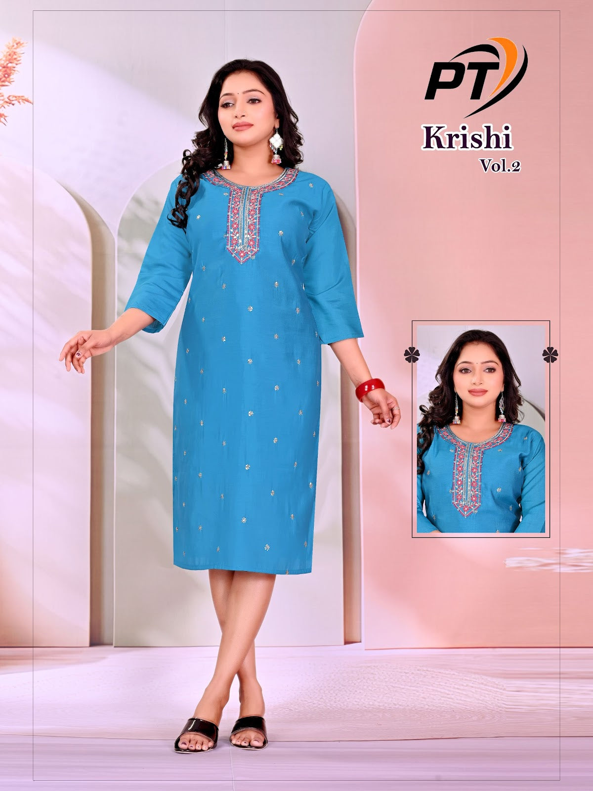 Krishi Vol 2 Pt Roman Silk Knee Length Kurtis Wholesale Price