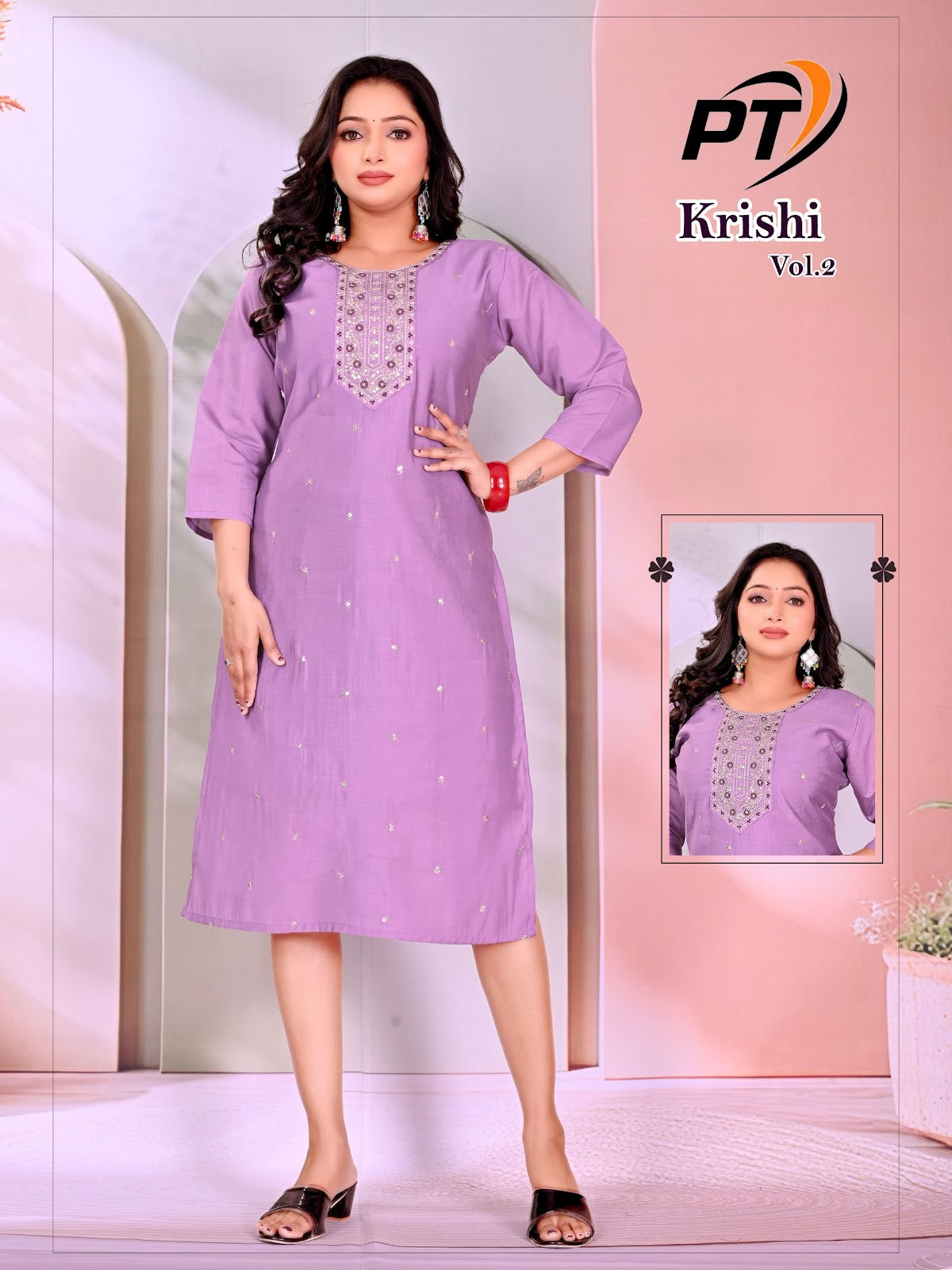 Krishi Vol 2 Pt Roman Silk Knee Length Kurtis Wholesale Price