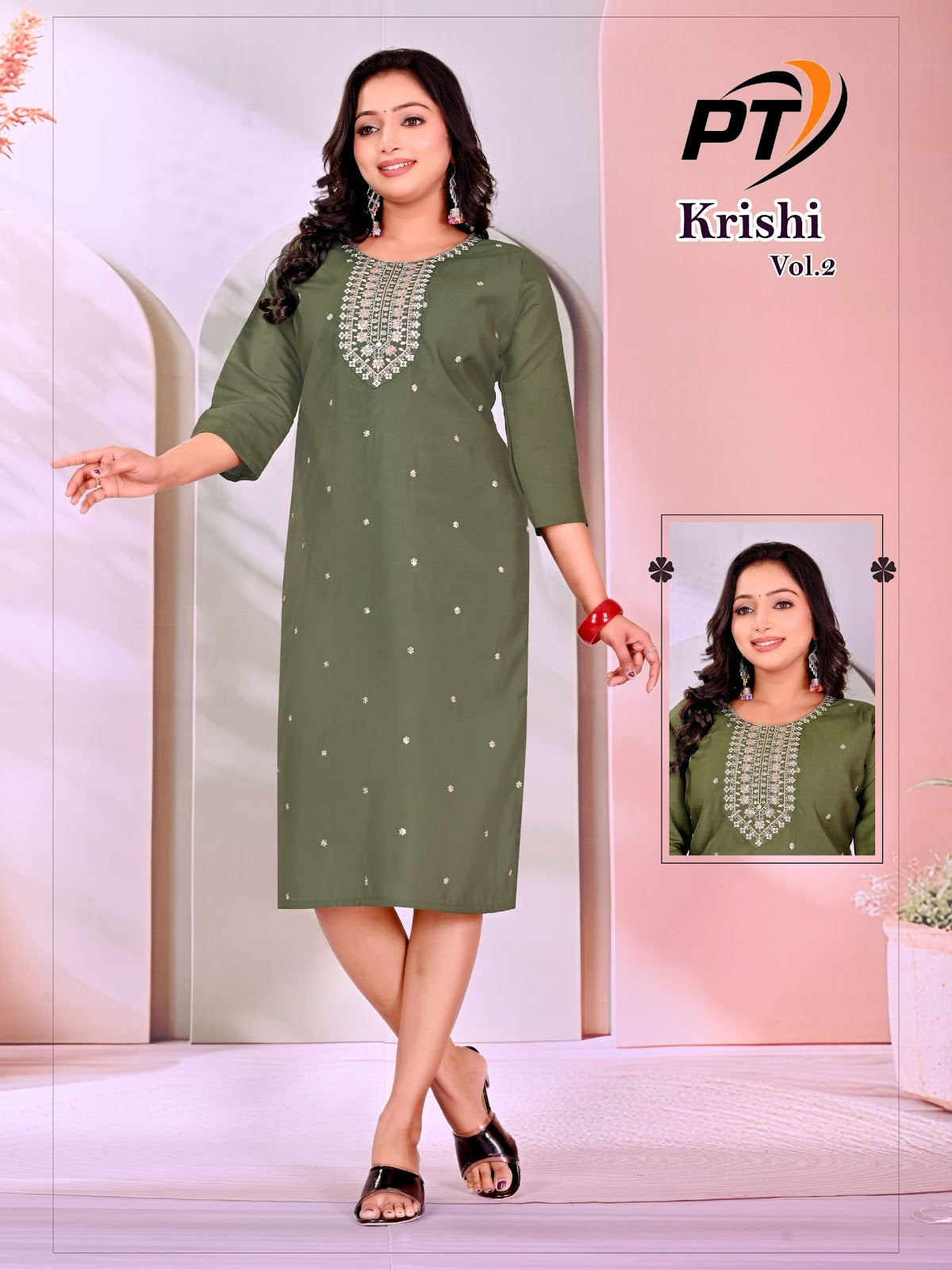 Krishi Vol 2 Pt Roman Silk Knee Length Kurtis Wholesale Price