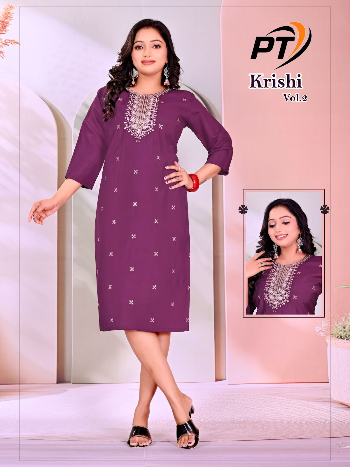 Krishi Vol 2 Pt Roman Silk Knee Length Kurtis Wholesale Price