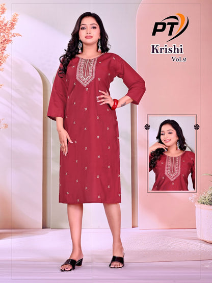 Krishi Vol 2 Pt Roman Silk Knee Length Kurtis Wholesale Price