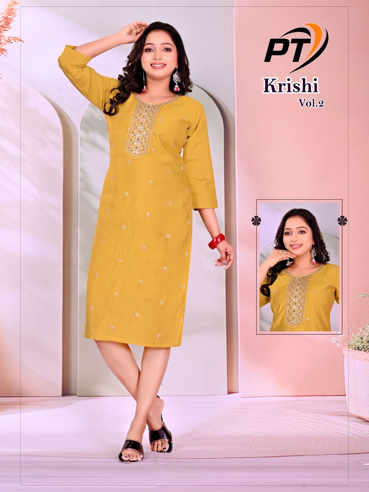 Krishi Vol 2 Pt Roman Silk Knee Length Kurtis Wholesale Price