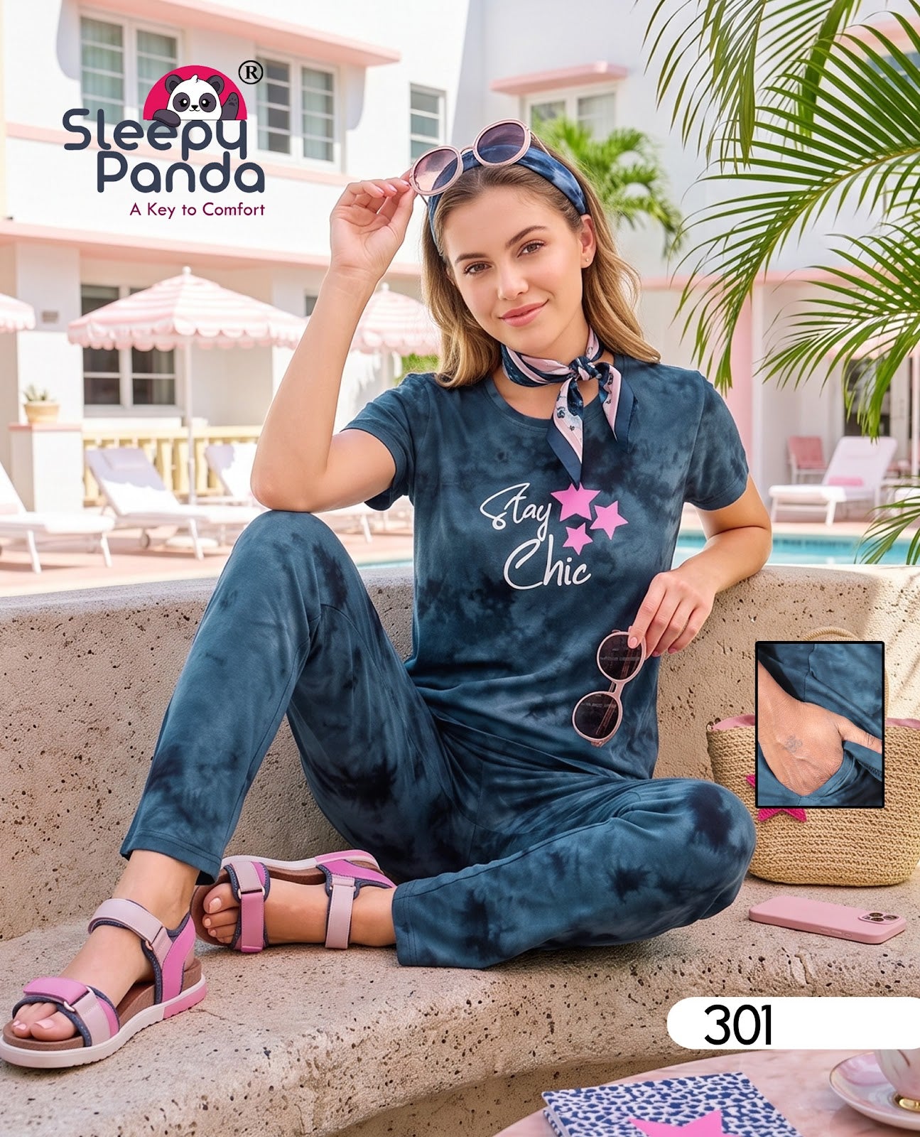 Krishna 301 Sleepy Panda Tie Dye Pyjama Night Suits Manufacturer India