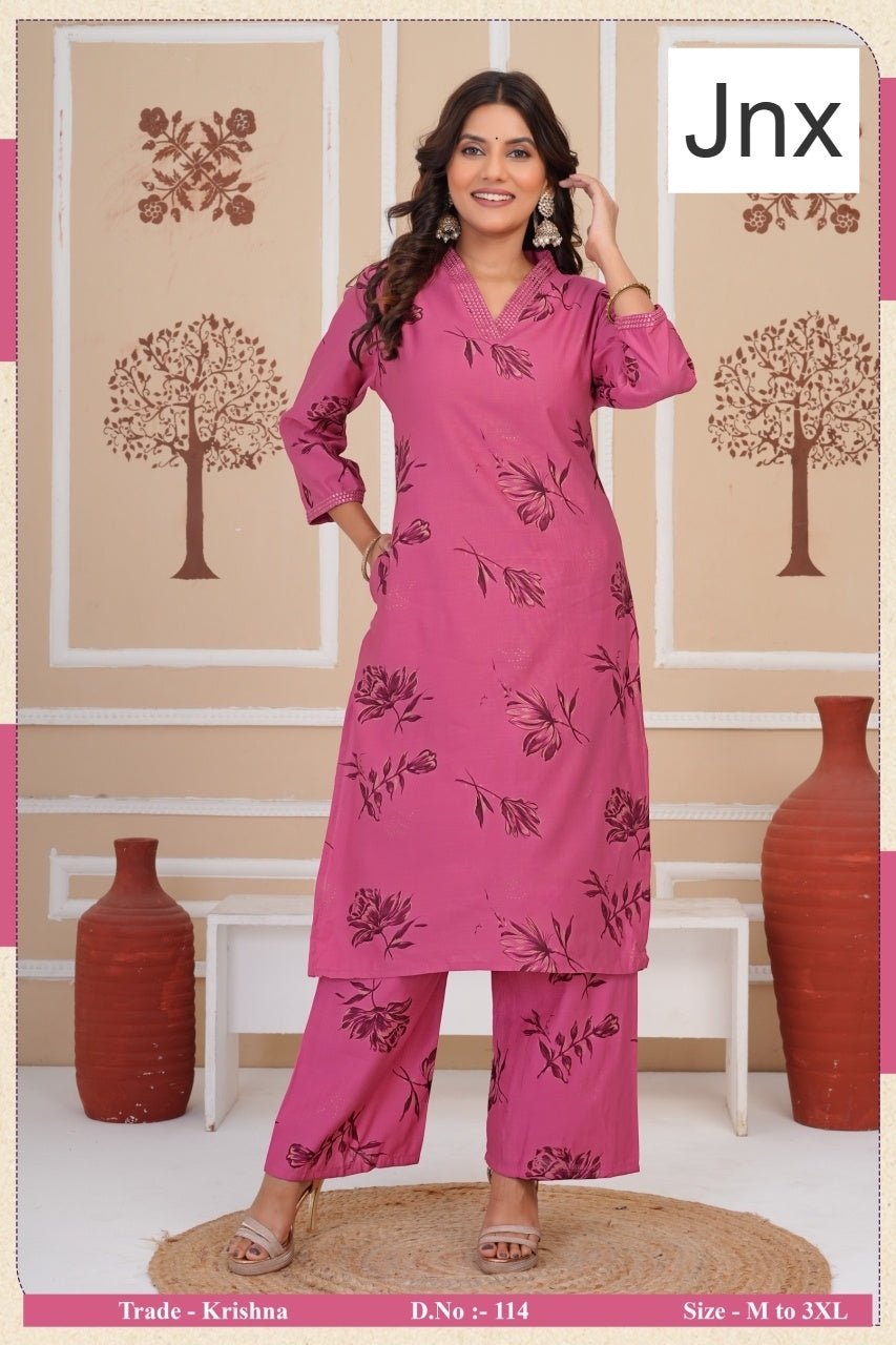 Krishna Jnx Vertican Kurti Plazzo Set Wholesale