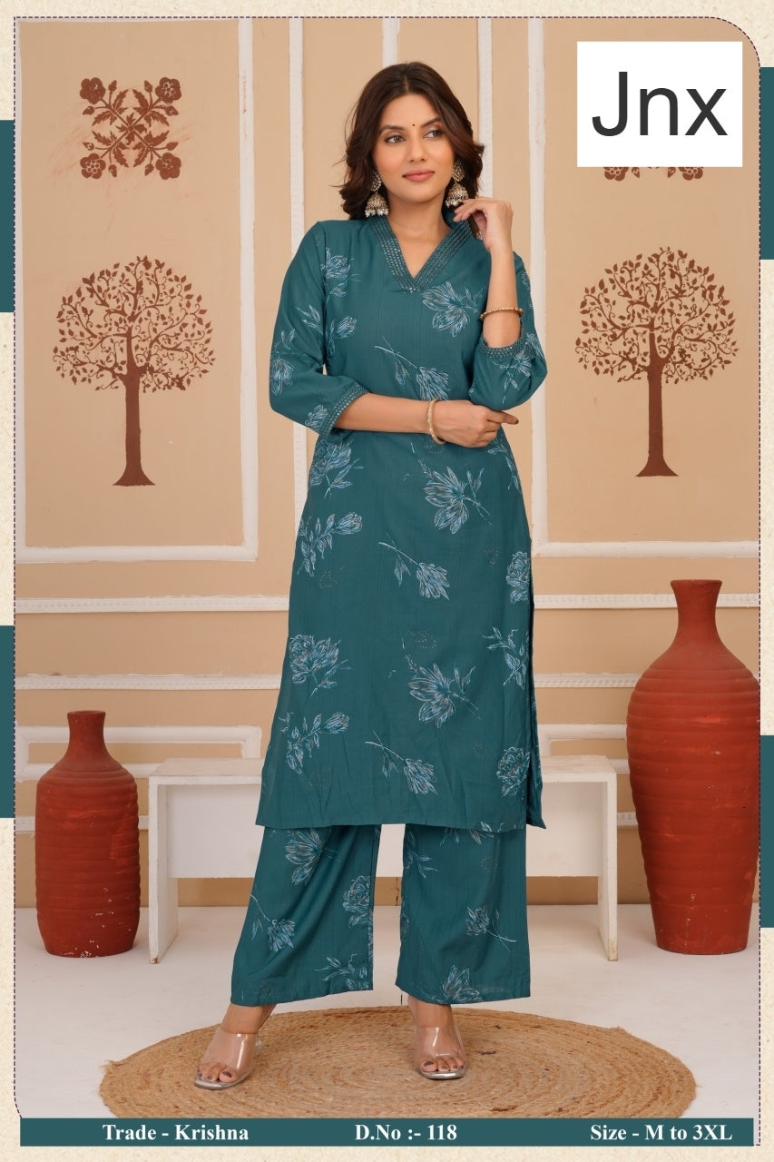 Krishna Jnx Vertican Kurti Plazzo Set Wholesale