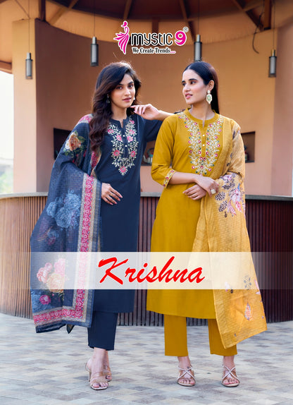 Krishna Vol 1 Mystic 9 Heavy Cotton Readymade Suits Supplier Gujarat