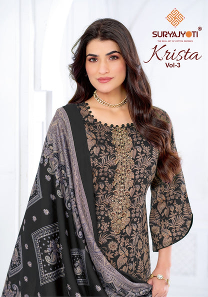 Krista Vol 3 Suryajyoti Jaam Satin Pant Style Suits Wholesale Price