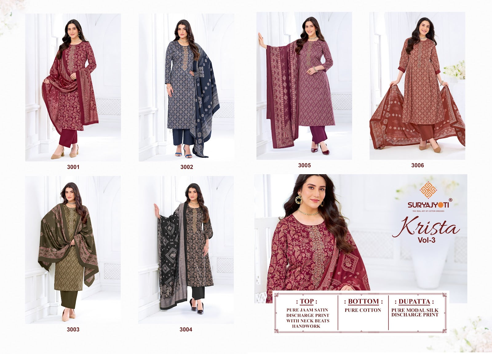 Krista Vol 3 Suryajyoti Jaam Satin Pant Style Suits Wholesale Price