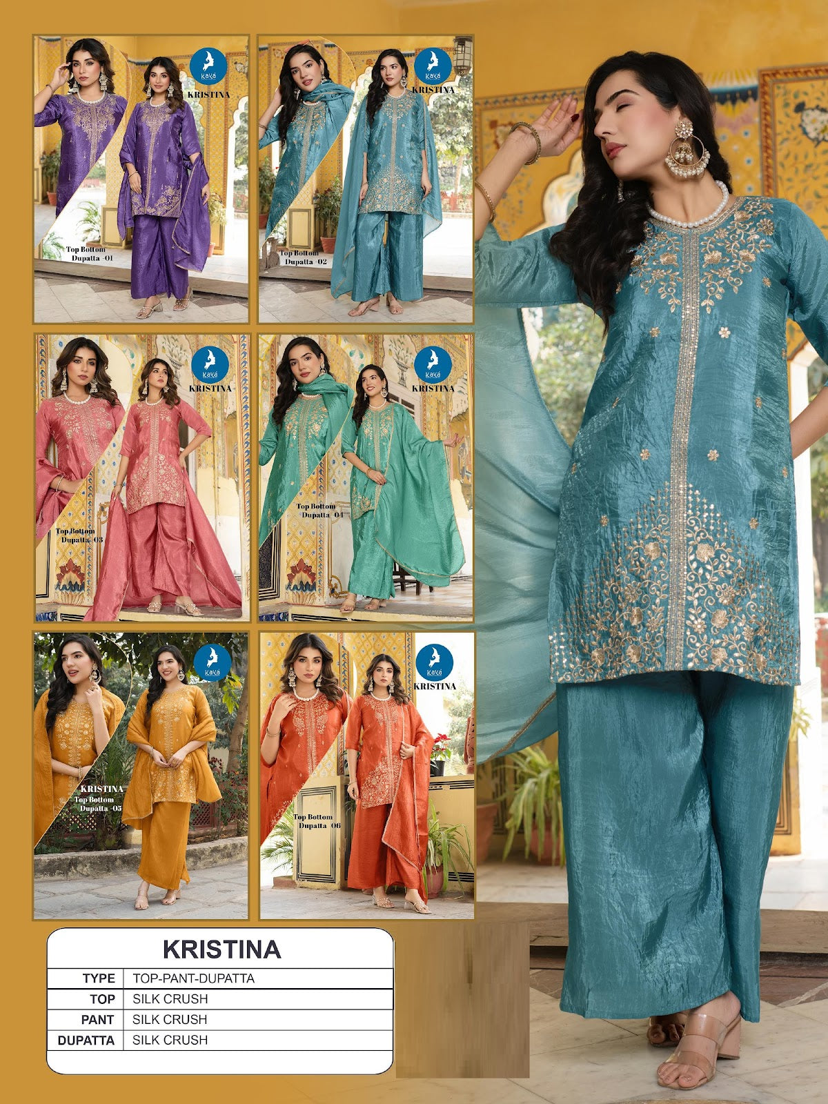 Kristina Kaya Silk Readymade Pant Style Suits Supplier