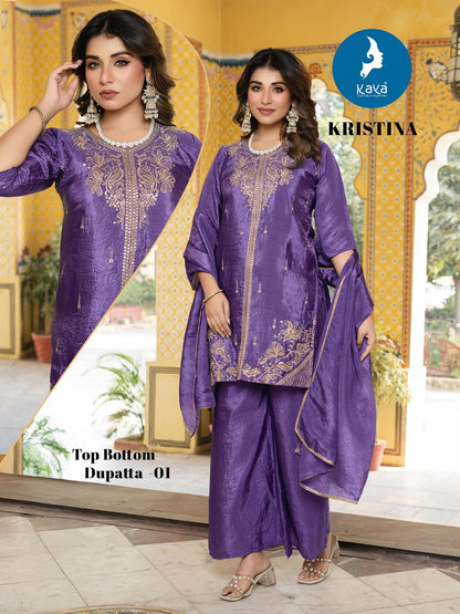 Kristina Kaya Silk Readymade Pant Style Suits Supplier