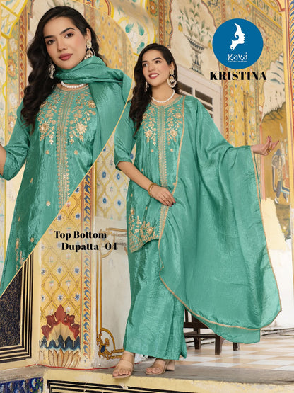 Kristina Kaya Silk Readymade Pant Style Suits Supplier
