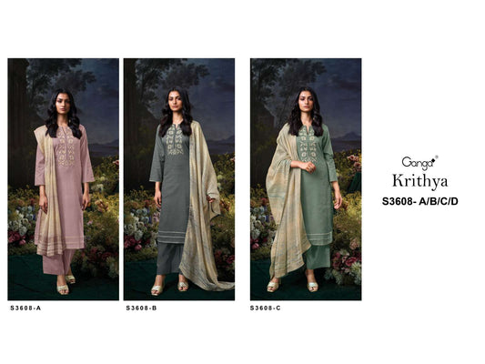Krithya 3608 Ganga Cotton Pant Style Suits Manufacturer Gujarat
