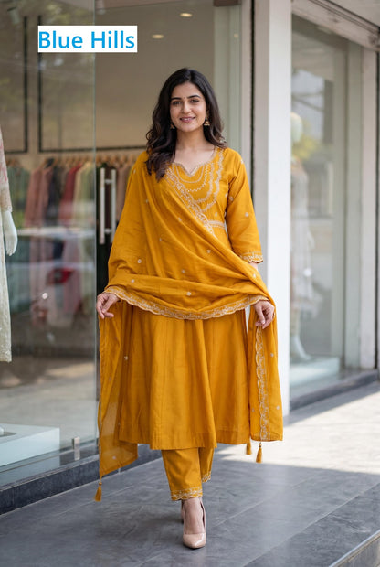 Kriti Blue Hills Roman Silk Readymade Anarkali Suits Exporter India