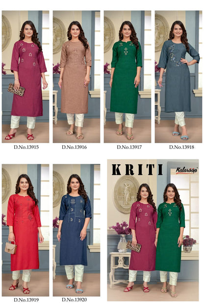 Kriti Kalaroop Liquid Straight Cut Kurtis Supplier