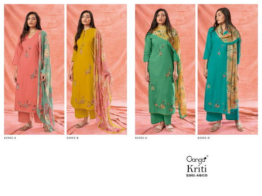 Kriti S2002 Ganga Cotton Silk Plazzo Style Suits Exporter Ahmedabad