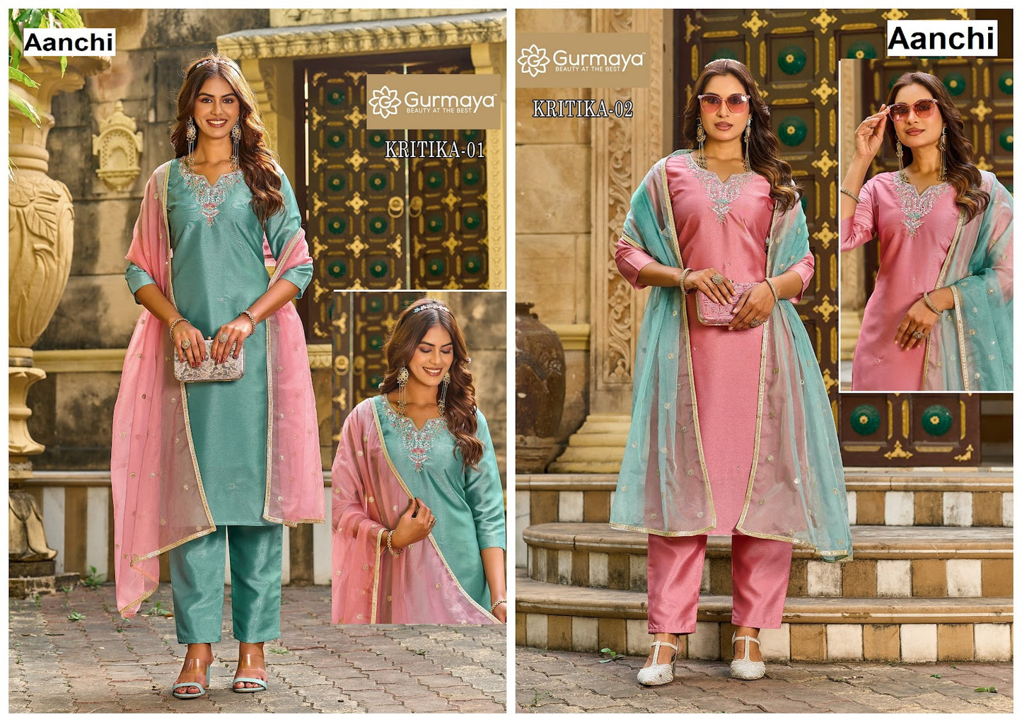 Kritika Aanchi Barsana Silk Readymade Pant Style Suits Wholesaler