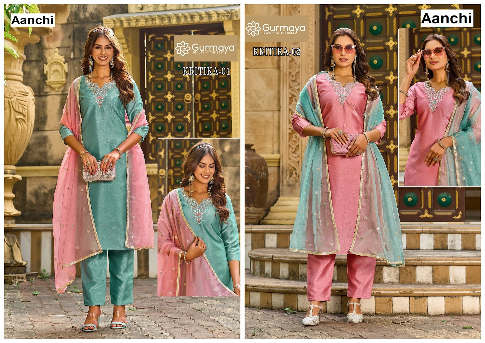 Kritika Aanchi Barsana Silk Readymade Pant Style Suits Wholesaler