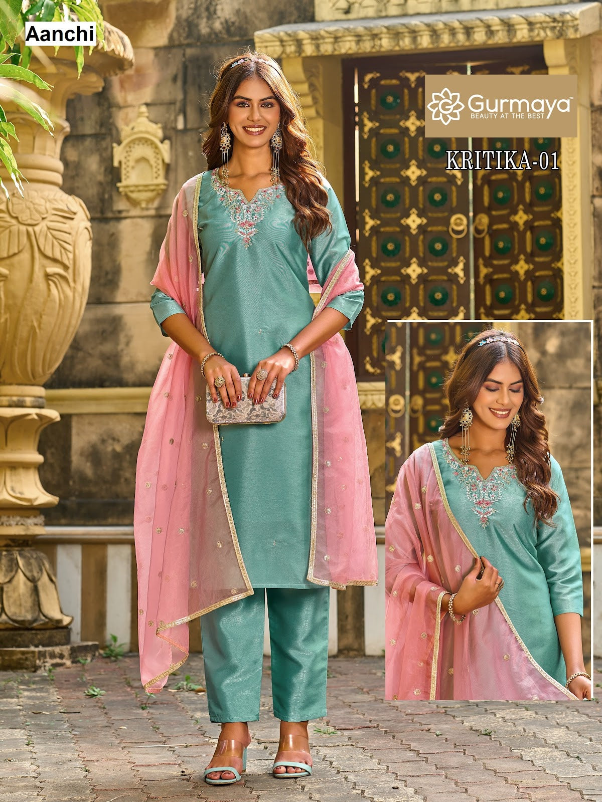 Kritika Aanchi Barsana Silk Readymade Pant Style Suits Wholesaler